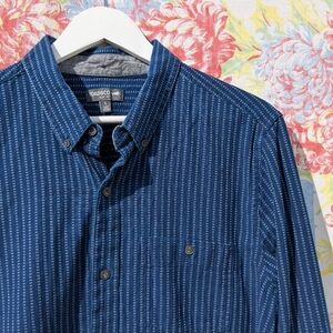 Toad&Co Large Slim Mattock II LS Button-up Shirt Indigo Blue Cotton Men's